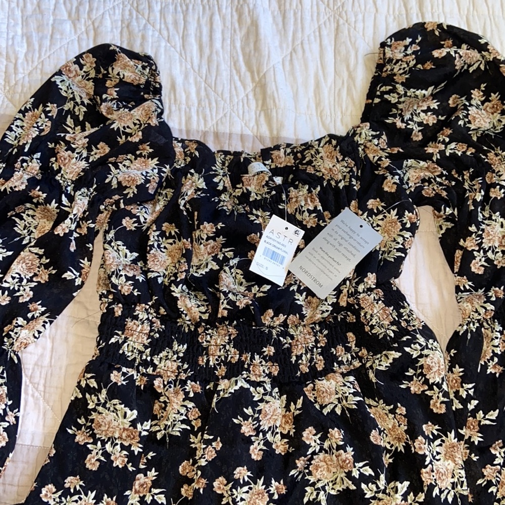 ASTR Black cream floral maxi dress